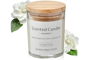 VETOUR Glass Scented Candles:1PC Gardenia Soy Candle 5.3OZ 40 Hours 8% Natural Essential Oils Aromatherapy Set with Edible Grade Cup Gift for Women Friends Mother's Day Christmas(Transparent Cup)