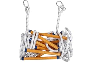 NIGORIY Feuerleiter, 6m Strickleiter, Rettungsleiter 200kg Tragfähigkeit, 40cm Pedal Abstand Feuerfeste mit Haken, Tragbare Kletter-Rettungs Seilleiter, Feuerleitern Rettungsleiter Rettungsseil