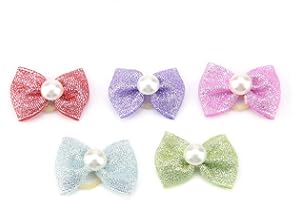 Pssopp Haargummi für Haustiere, mit Schleife, mit Kunstperlen, 30 Stück Haustiere Haarbänder Bögen Gummiband Seil Hund Welpen Bogen Patter Haar Seil mit Gefälschten Perle