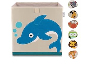 LIFENEY Aufbewahrungsbox Kinder mit Delfin Motiv I Spielzeugbox mit Tiermotiv passend für Würfelregale I Ordnungsbox für das Kinderzimmer I Aufbewahrungskorb Kinder