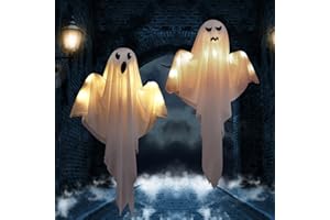 Efymosce 2 Stück Geister Windsack, Halloween Deko Hängende Gruselige mit LED Licht, Hängende Dekorationen für Outdoor, Vorgarten, Terrasse, Rasen, Garten, Partydekor