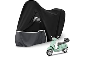 KISTRBA Bâche de Protection Moto, pour Piaggio Vespa GTV GTS GT60/125/200/250/300 (avec Coffre), Housse Protection Vespa 125 imperméable, résistante à l'hiver, en Tissu Oxford 420D, Noir et Gris foncé