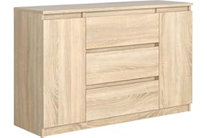 meble masztalerz Komoda Dąb Sonoma Mat z 3 szufladami i 2 drzwiami - 120,4x78,2x39 cm - Komoda do salonu, sypialni - Szafka z szufladami - Komoda z szufladami - 120 cm