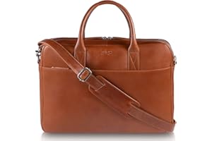 PURE Leather Studio Aktentasche NAOS - Laptoptasche Leder für Notebooks bis 15,6 Zoll I Herren Umhängetasche aus Echtleder I Handgefertigte Ledertasche braun
