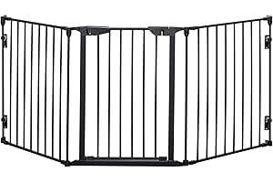 PawHut Cancelletto per Cani Regolabile e Pieghevole con Chiusura Automatica e Sistema di Blocco, Cancello per Cani in Metallo e Plastica, 180x74.5 cm, Nero