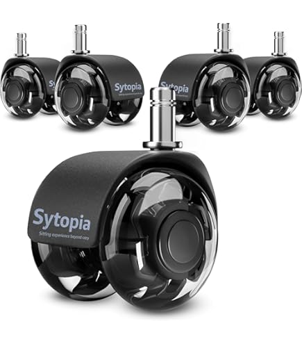 MYNEEED Premium zachte vloerrollen, tapijtvloerrollen, 11 mm x 22 mm, belastbare bureaustoelwielen, 65 mm, dubbele veiligheidswielen met draadbescherming, TÜV & GS gecertificeerd