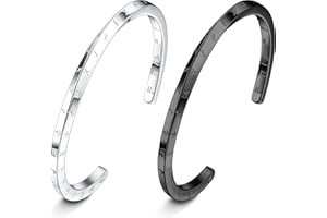 JeweBella 2Pezzi Bracciale Vichingo Mobius Uomo Acciaio Inossidabile Nordic Amuleto Bracciale Argento/Nero Bracciale Rigido Rune Intrecciate Bracciale Talismano Vichinghi Gioielli