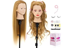NEVERLAND BEAUTY & HEALTH Tete a Coiffer Professionnelle 60% Cheveux Naturel Neverland Tête à Coiffer Vrais Cheveux coiffure Mannequin le Salon Coiffeur avec Support + Hairdressing Outils Accessoires Set #27
