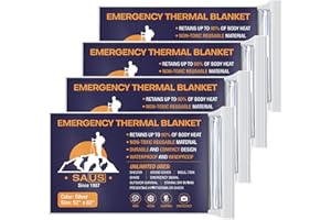 SAUS Emergency Blankets, Foil Space Thermal Blanket for Outdoor Sport, Camping, Mylar Survival Equipment First Aid Bag Kit