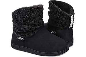 LongBay Ladies' Warm Chenille Knit Bootie Slippers Women's Comfy Suedette Fluffy Faux Fur Memory Foam Boots House Shoes