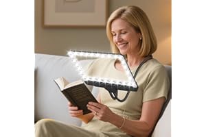 ‎NZQXJXZ NZQXJXZ 5X Hands Free Lupe mit Licht hängenden Hals, 43 LED flexible Schwanenhals Full Page Vergrößerungsglas, 24cm große Lupe für das Lesen von kleinen Drucke & Low Vision Senioren