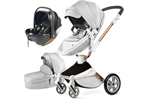 Hot Mom F023-Passeggino 3 in 1, rotazione a 360° passeggino trio per bambini,Portabicchieri/Zanzariera/copripioggia/Pneumatici grandi (F023-grigio-3)