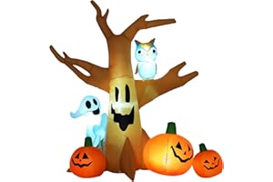 HOMCOM 240cm Large Halloween Scary Lighting Inflatable Tree Ghost 3 Pumpkins Owl 4 LED Indoor Outdoor Holiday Decoration