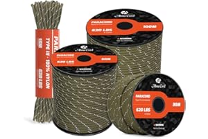 Abma Cord Reflektierende Paracord 620lbs Nylon Seil 4mm 9 Kern Schnüre (15m-30m-50m-100m) mit Type III Survival Fallschirm Schnur - Max. 280kg - Reflektierende Armee Grün, 30m