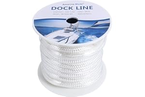 AMARINE MADE Amarine-made 5/8 Inch 50 FT Double Braid Nylon Dockline Dock Line Mooring Rope Double Braided Dock Line (White)