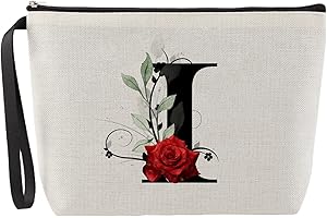 Blisswave A-Z Beauty Case da Viaggio Donna Personalizzata, Ampia capacità, Stampa a rose elegante e raffinata, Pochette Mare con Iniziali, Portatrucchi da Viaggio, Regalo Donna Personalizzat