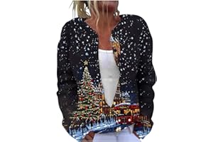 GENERIC Christmas Cardigans for Women UK Elegant Retro Printed Ribbed Knit Coat Ladies Novelty Xmas Colourful Print Cardigans Soft Knitted Jumper Sweater Womens Casual Long Sleeve Button Down Jackets