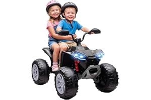 AIYAPLAY 24V Elektro Quad für Kinder, Kinderquad mit Vorwärts-, Rückwärtsfunktion, 4 gefederten Rädern, Scheinwerfer, USB- & MP3-Anschluss, 2 Sitzer Kinderfahrzeug 4-6,5 km/h, für 3-8 Jahre, Schwarz