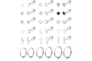 MILACOLATO 18 Pares Piercing Oreja Pendientes Mujer Pendientes Acero Inoxidable Piercing Tragus Helix Cartilago Pendientes Hombres Cartílago luna Estrella Circonita Cúbica Piercing Para Joyería