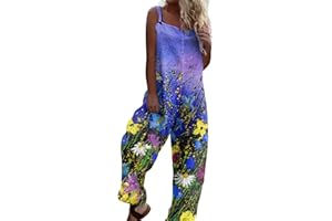 Topassion One Piece Jumpsuits for Women Sleeveless Dungarees Summer Solid Loose Wide Leg Coveralls Sexy Fitted Beach Harem Trousers Suspenders Dungarees Dress UK