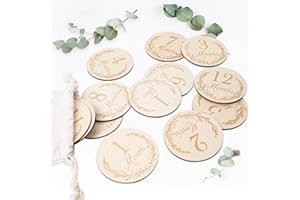 14 Stück Hölzerne Baby Monatliche Meilensteinkarten, SOARFLY Holz Meilensteinkarten für das erste Jahr, Foto-Requisiten, Geschenk für werdende Mütter & Eltern
