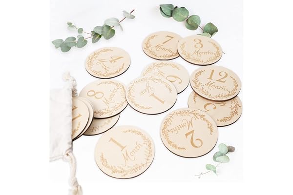 Lot de 14 cartes mensuelles en bois SOARFLY pour bébé - Pour la première année - Accessoires photo - Cadeau pour les futures mamans et les parents