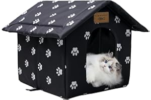 Vinnypet Katzenhaus Für Draußen Winterfest Wasserdicht Wetterfester Katzenhöhle Haustierhaus mit Katzenmatte Warm Hundehöhle Waschbar Hundehaus Tierheim Für Streuner Haustiere 45x40x45
