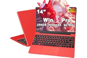 NOTODD Ordenador Portatil Celeron N4020 Up to 2.8Ghz, Ordenadores Portatiles 14 Pulgadas Win 11 con 5G WiFi 6+256GB SSD Expansión 1TB, BT 4.2 1920*1080 FHD Mini Puerto Multimedia Portatiles Buenos-Rojo