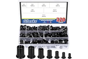 Glarks Set di 320 dadi filettati M3 M4 M5 M6 M8 M10 M12 in acciaio al carbonio zincato nero a testa piatta rivnut inserti filettati (kit dado rivetto)