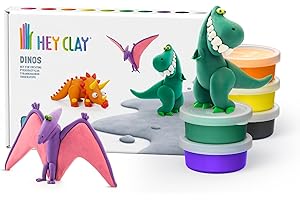 Hey Clay Dinos: Pterodactylus, Triceratops, Tyrannosaurus Set - Colourful Modeling Kids - Air Dry Clay Kit 6 cans with Fun Interactive Instructions App