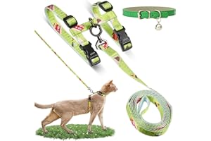 QESSUVNC Cat Harness and Lead Set Escape Proof UK Cat Lead Cat Accessories,Cat leash Kitten Accessories,Adjustable Cat Harnesses Lightweight Kitten Lead for Walking Travel (Green(Collar + Leash))