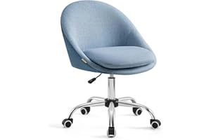 SONGMICS Sedia da Studio, Sedia Girevole di Cotone-lino, Poltrona da Scrivania Imbottita in Gommapiuma Regolabile in Altezza, Studio, Camera da Letto, Blu Pallido OBG020Q01