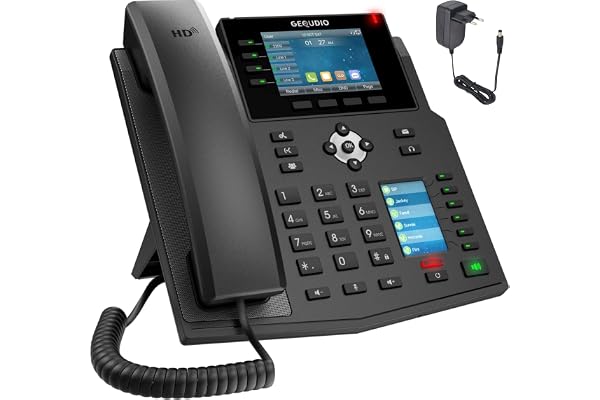 GEQUDIO Kit téléphone IP GX5+ avec Adaptateur Secteur – Compatible Fritzbox, Telekom – Mains Libres de qualité supérieure et 2 écrans Couleur – Instructions (PDF) pour Installation téléphonique