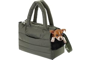 Hundetasche, Welpentasche - Tragetasche für kleinen und mittleren Hund, Katze - M - bis 8 kg, Tasche für unterwegs, Hundetrage mit Karabiner, Dog Carrier, Transporttasche, olivgrün