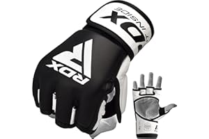 RDX MMA Gloves for Martial Arts Grappling Sparring Training, Cowhide Leather Open Palm and Wrist Strap, Padded Mitts for Muay Thai, Punching Bag, Speedball Workout Kickboxing Cage Fighting