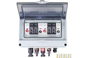 ‎WERCHTAY Solar PV Anschlusskasten Überspannungsschutz, 1000V 2-string 32A 2 in 2 out Solar Photovoltaik Combiner Box, IP65 Wasserdichtem Kunststoff- Verteilerkasten for den Außenbereich Sicherungsautomat