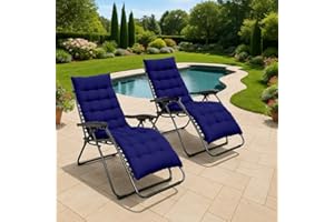 XEO HOME 2pcs Sun Lounger Chairs with Cushions Padded Set of 2 Zero Gravity Reclining Foldable Chair Portable Garden Camping Thick Comfortable Non-Slip Relaxer (Blue Chair with Blue Cushion)