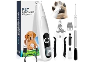 2TRUL Dog Paw Trimmer with LED Light, Paw Trimmer for Dogs 0.8inch/20mm Wide Blade, Pet Hair Grooming Kit with Dog Nail Clipper, Electric Pet Paw Grooming Clippers for Paws, Ears, Face, Rump (White-02)