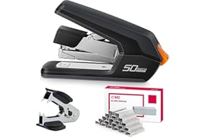 TSUYAGLA Sivelike Deli Effortless Desktop Stapler, 40-50 Sheet Capacity, One Finger Touch Stapling, Easy to Load Ergonomic Heavy Duty Stapler, Includes 1500 Staples and Staple Remover,Black