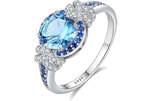 Bellitia Jewelry 925 Sterling Silver Blue Topaz Ring with Exquisite Design for Her, Engagement Promise Anniversary Wedding rings with Topaz and Cubic Zirconia for Women Mother Girls