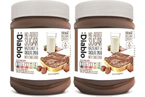 :DIABLO Diablo No Added Sugar, No Palm Oil Hazelnut Chocolate Spread - Sweetened with Maltitol, Belgian Chocolate Spread for Toast, Waffles, Breakfast, Baking, Healthy Snacking & Balanced - 350g - Pack Of 2