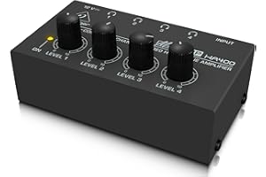 Behringer MICROAMP HA400 4-Kanal Kopfhörerverstärker Studio-Kopfhöreramp mit 4 Separaten Ausgängen, für Home Studio, Podcast & DJing, inkl. Netzteil