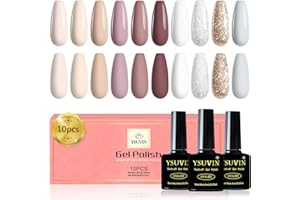 YSUVIN Vernis Semi Permanent, 10 Couleur Nudee Beige Blanc Abricot Rose Nude Naturel Or Paillettes Vernis à Ongles Soak Off UV Manucure Varnish Kit Pour Salon, Longue Durée, Beauté Cadeaus