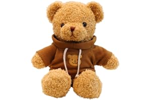 TROYSINC Teddybär Weiches Fell Teddybär mit Kapuze Tatzendruck Plüschtier Kuscheltier Stofftier Geschenk (Kaffeefarbe,30cm)