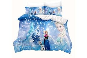 LKFFHAVD Ropa de cama de anime Frozen Anna y ELSA de dibujos animados de 135 x 200 cm, funda nórdica con funda de almohada adecuada para niños y niñas (135 x 200 cm, 19)