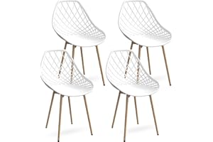 LEWE Lot de 4 Chaises, Chaises de Jardin, Chaise de Salle à Manger, Siège Monobloc en Polyéthylène avec Pieds en Fer, Chaises Étanches sans Accoudoirs, (Blanc)