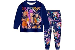 YueYue K Pop D_Demon H_Hunters Pyjamas Girls Long Sleeve Pjs Set Music Party Pajamas Nighties Cartoon Sleepwear for Kids 2 Pieces Kpop Kids Pyjamas Merch Clothes Long Sleeve Music Party Nighties