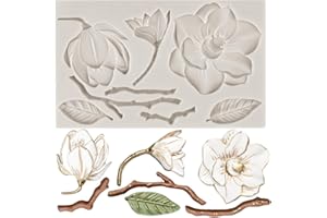 MYPRACS Set di 1 stampo in silicone a forma di fiore e foglia di camelia, per decorazione di torte, cupcake, caramelle, cioccolato, argilla polimerica, pasta di gomma