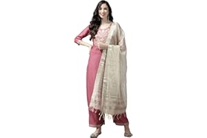 INDO ERA Kurta-Hose für Damen, Baumwolle, Passe, gerade, mit Dupatta-Set, Pink, XL