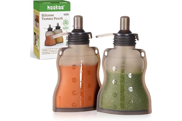 Haakaa Silicone Sacoches alimentaires pour bébés - Sacs réutilisables pour bébés à pression,Gris, paquet de 2